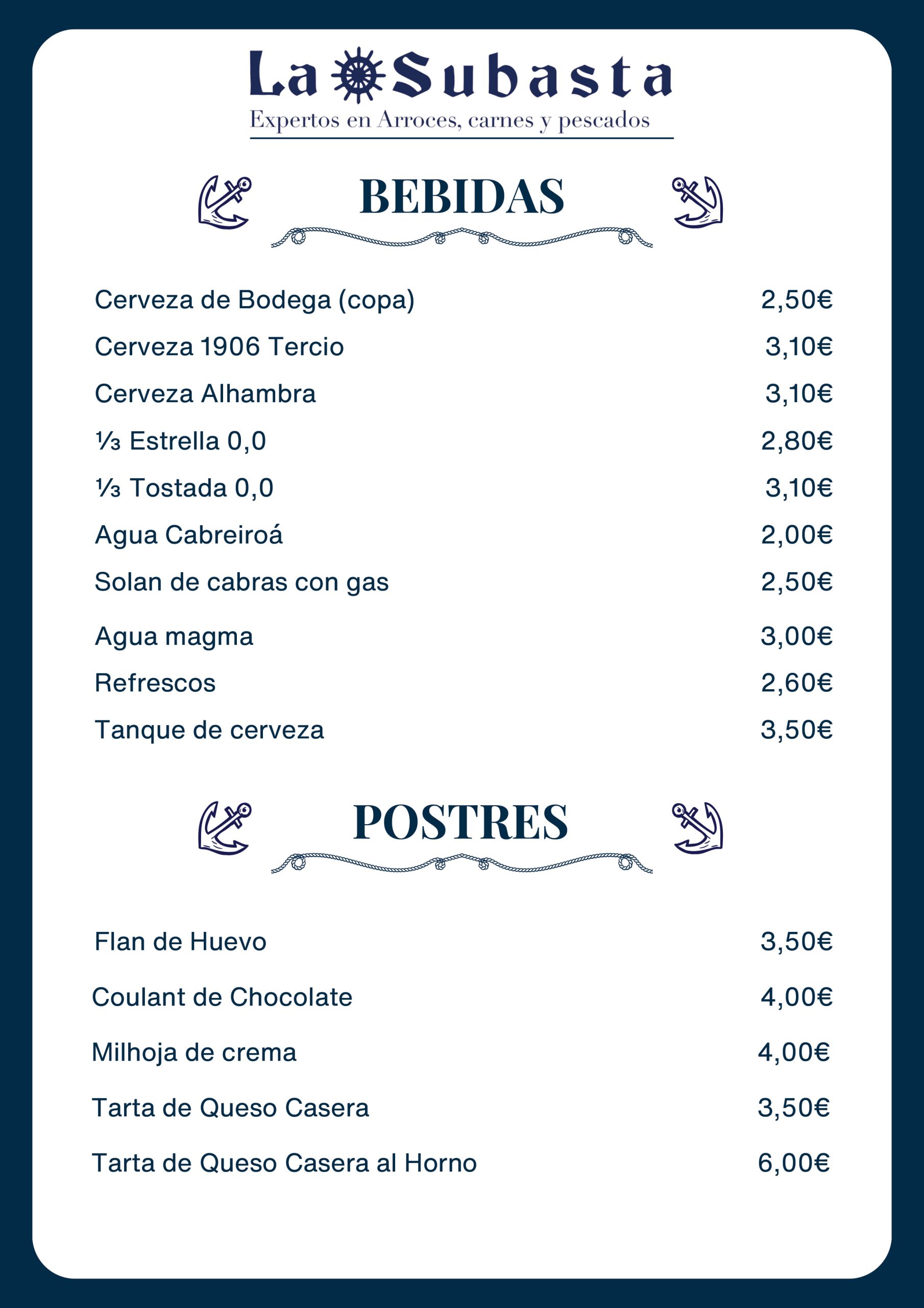 Carta de las bebidas Carta de las bebidas
